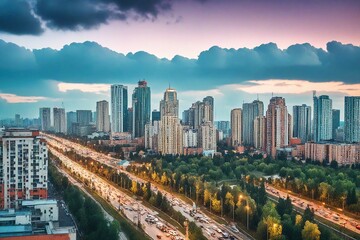 Fototapeta premium city skyline at sunset
