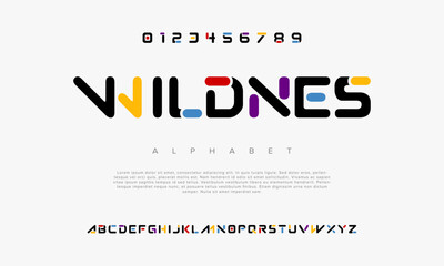 Wildnes creative geometric modern urban alphabet font. Digital abstract futuristic, fashion, sport, minimal technology typography. Simple numeric vector illustration