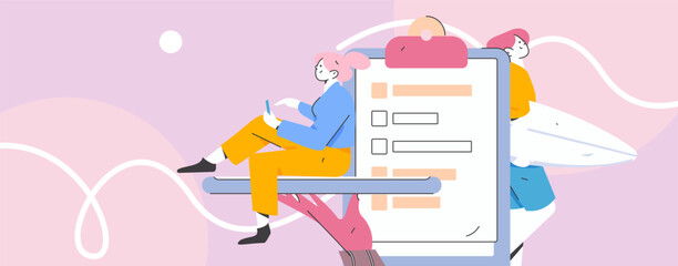 Flat vector illustration of business people operating work scene
