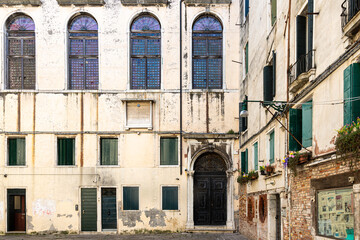 Entrance of old synagogue in jewish ghetto, Venice