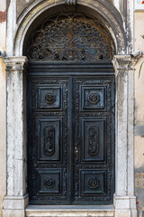 Entrance of old synagogue in jewish ghetto, Venice