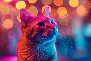a cat with neon effects