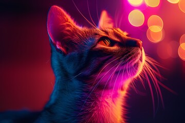 a cat with neon effects