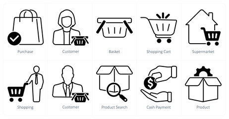 A set of 10 shopping icons as purchase, customer, basket