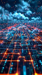 Fototapeta premium Cloud Based Enterprise Resource Planning System with Real Time Data Access and Digital Communication in Business Concept