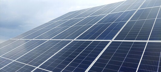 Solar panels with a sky background. An alternative source of electricity, eco technology.