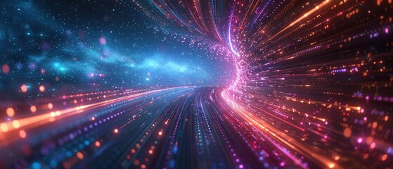 Fototapeta premium Digital data visualization at light speed, abstract tech tunnel, hightech theme, vibrant colors, futuristic concept