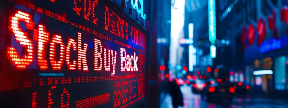 Stock Buyback Market Sign in Vibrant Cityscape