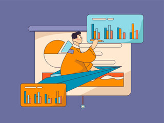 Flat vector illustration of business people operating work scene
