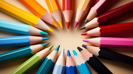 Fototapeta premium A closeup of colorful pencils arranged in a circle,