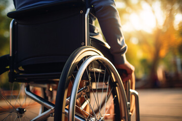 Obraz premium Back view of person in wheelchair