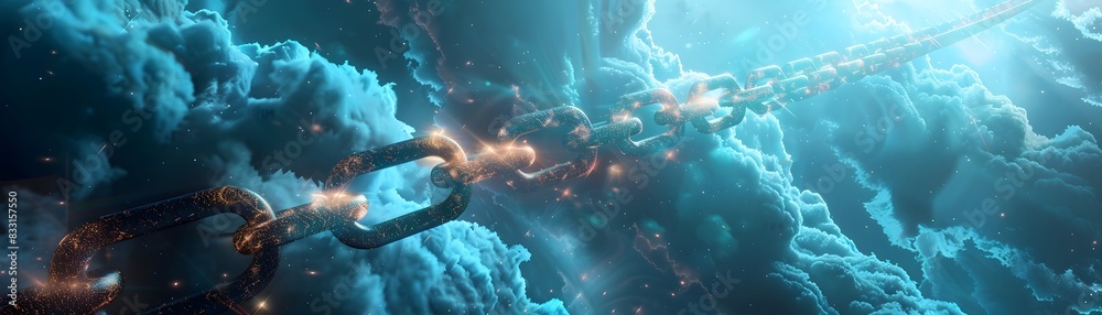 Poster blockchain technology powering secure and transparent cloud computing data transactions in futuristi