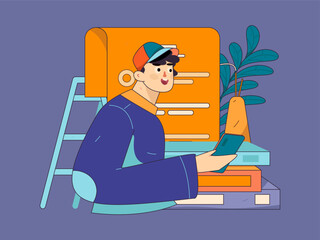 Fototapeta premium Flat vector illustration of business people operating work scene 