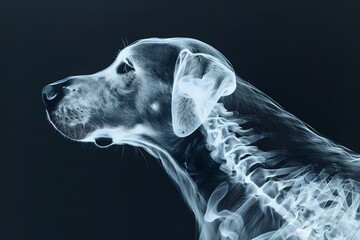 Detailed X-ray of Dog's Head and Spine for Veterinary Study