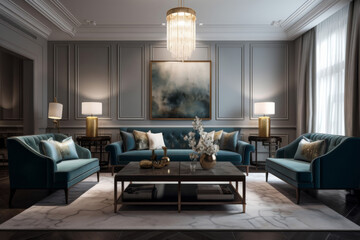 Fototapeta premium Interior design. Computer Generated Image Of Modern apartment living room. Architectural Visualization. 3D Render. 