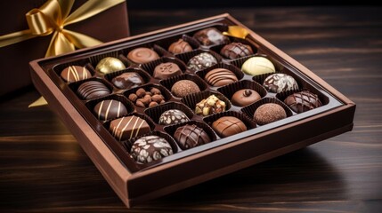 A luxurious chocolate box with various truffles and pralines,