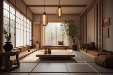 Interior design. Computer Generated Image Of Modern apartment living room. Architectural Visualization. 3D Render.
