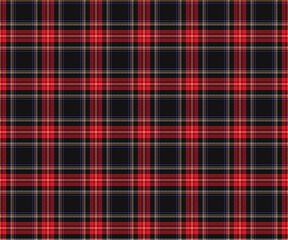 Plaid pattern, black, red, white, blue, seamless for designing clothes, skirts, pants or decorative fabric. Vector illustration.