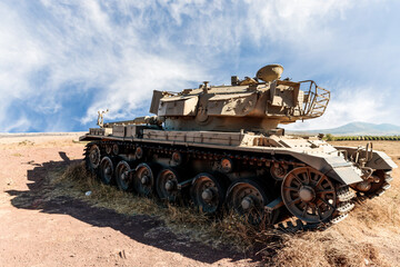 A Israeli  tank destroyed during the Yom Kippur War is located in the Valley of Tears near the OZ...