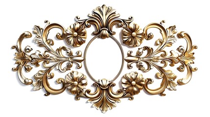Ornate and Elegant Golden Frame with Intricate Floral Designs Isolated on a White Background