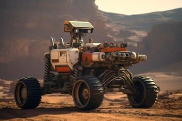 Mars program for the exploration of the planets of the solar system. Rover on the surface of Mars studies the situaton, features of the atmosphere and takes soil samples.