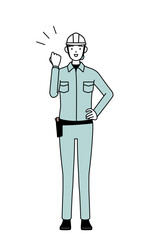 Female engineer in helmet and work wear posing with guts.