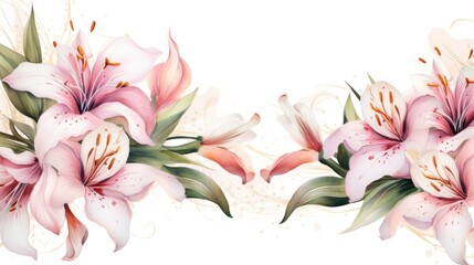 Invitation card design with lily flowers only, white background.