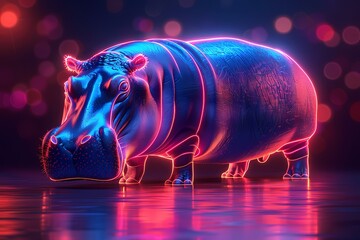 a hippo with neon effects