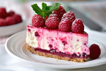 Raspberry cheesecake or raspberry cream mousse cake.