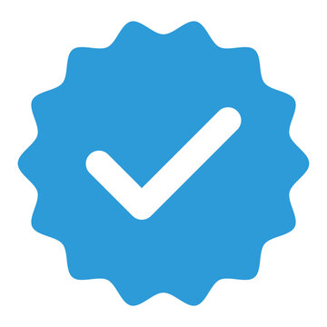 Blue tick social media verified account icon. approved profile sign. tick in rounded corner star. vector illustration on transparent background.