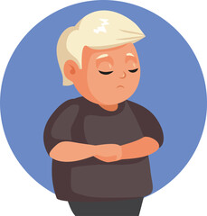 Unhappy Overweight Child Feeling Depressed Vector Illustration. Stressed boy feeling depressing and self conscious
