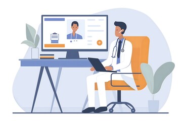 Telehealth Consultation with Doctor Illustration