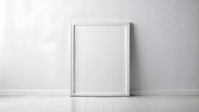 A1 size white poster mockup hanging in white frame on the white wall