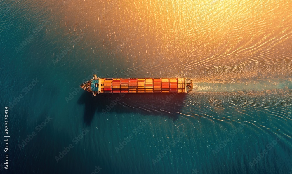 Poster Aerial view of a container ship loading cargo at a port for business logistic operations and commercial trade.