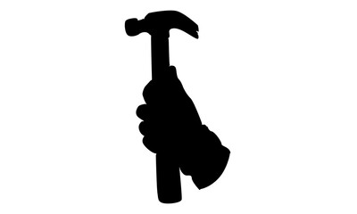 silhouette of man hand holding hammer