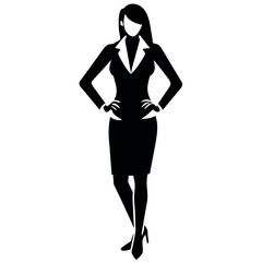 Fototapeta premium A business woman standing pose vector silhouette black color illustration