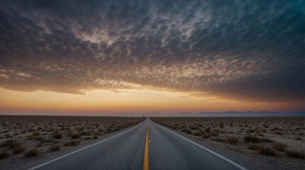 Fototapeta premium Loneliness: Photograph vast, empty landscapes such as deserted beaches, barren deserts, or isolated countryside roads during twilight or foggy weather to evoke a sense of loneliness and solitude.