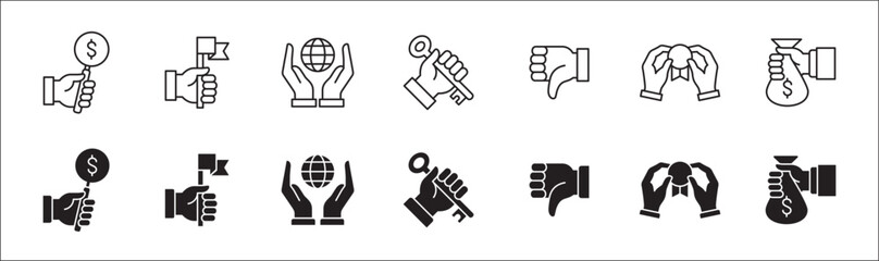 Business insight icon set. Entrepreneurship icons. Success symbol collection. Included icons of reward, profit, global market, hand holding key, medal, agreement . Vector isolated on white.