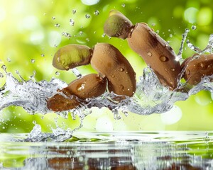 Photo of a fresh tamarind with water splash