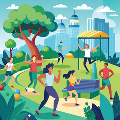 people exercising in park vector trend (NGR035)