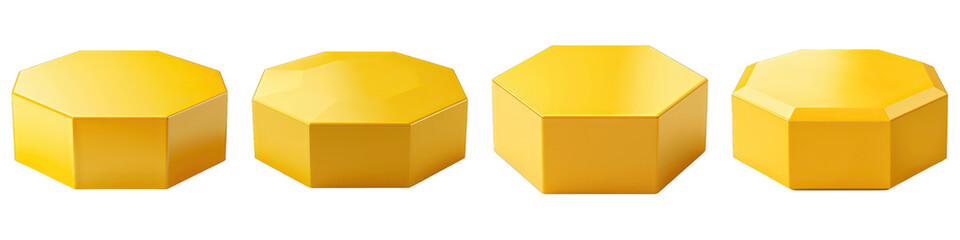Fototapeta premium Set of Yellow Hexagon Podium isolated on transparent png background collection set . Generative ai