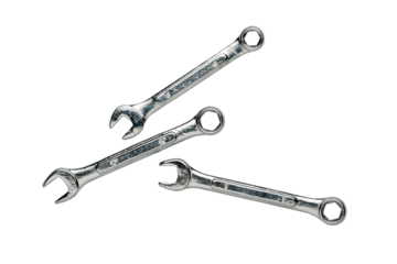 Three chrome vanadium wrenches isolated on white background