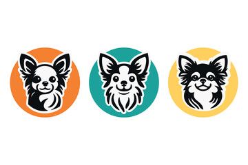 Obraz premium Dog logo template. Chihuahua dog silhouette head in round shape. Illustration icon design on vector white background. For brand, animal pet, t-shirt, dog club, pet shop, grooming, training, dog lover