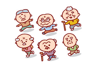 丸っこくてかわいい線画の高齢者