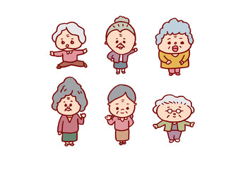 丸っこくてかわいい線画の高齢者