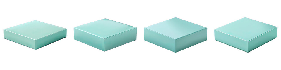 Set of Cyan Square Podium isolated on transparent png background collection set . Generative ai