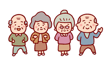 丸っこくてかわいい線画の高齢者