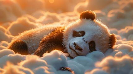The Human Panda Dreams A fluffy human panda sleeps peacefully on a cloud of soft sunlight, evoking...