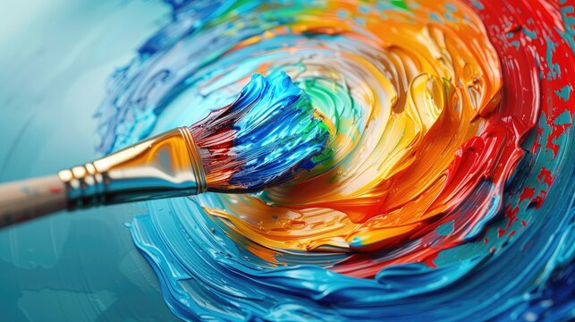 Swirling Paintbrush A 3D model of a paintbrush swirling with vibrant colors, morphing into different artistic styles throughout history