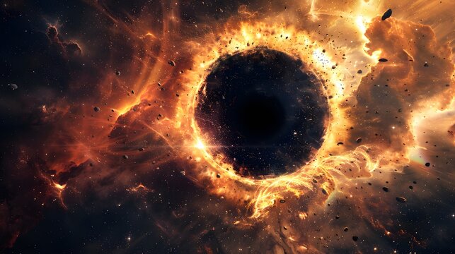 Black hole in the galaxy, Black hole system. Deep space black hole. Singularity of massive black hole. 